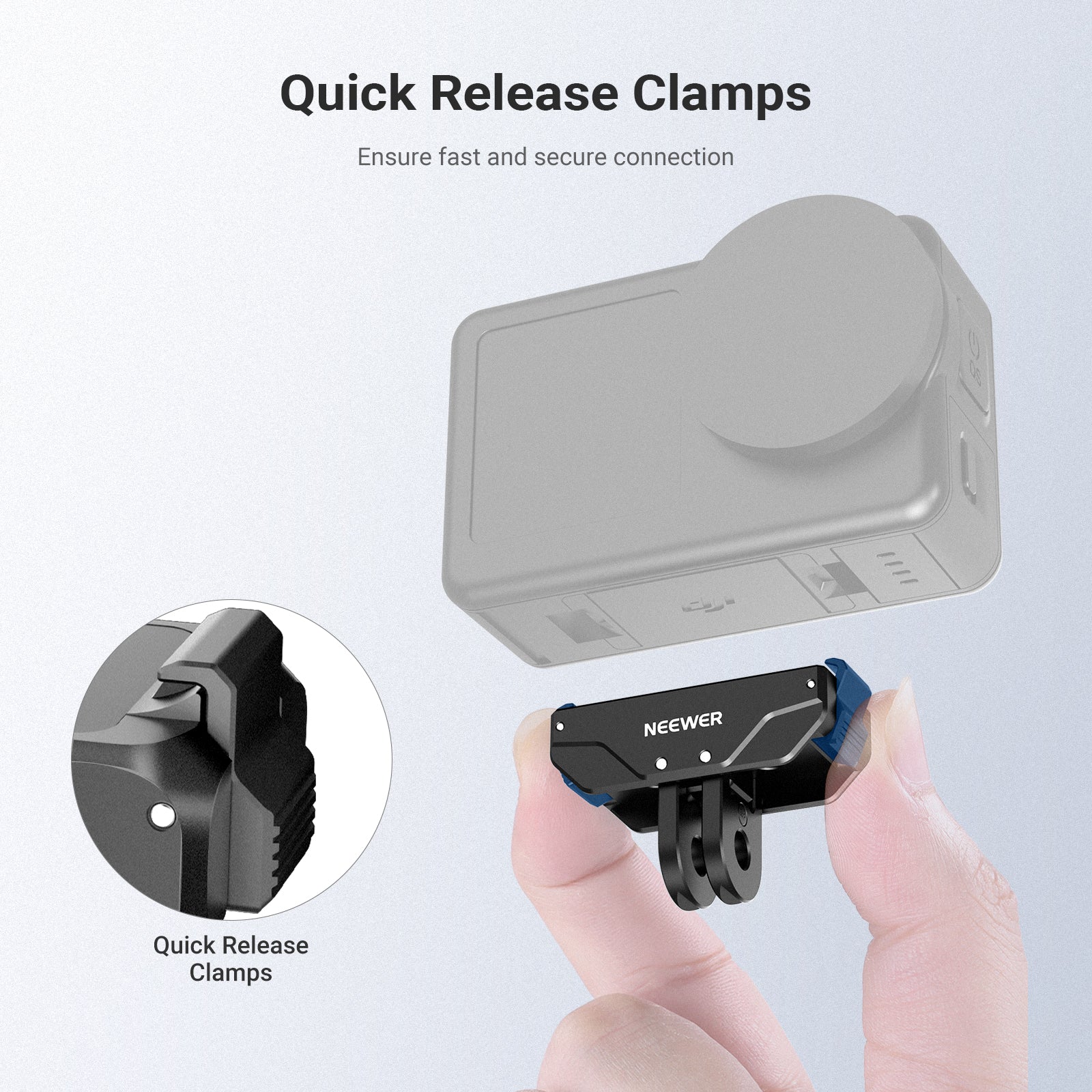 Quick release clamps ensure fast and secure connection.