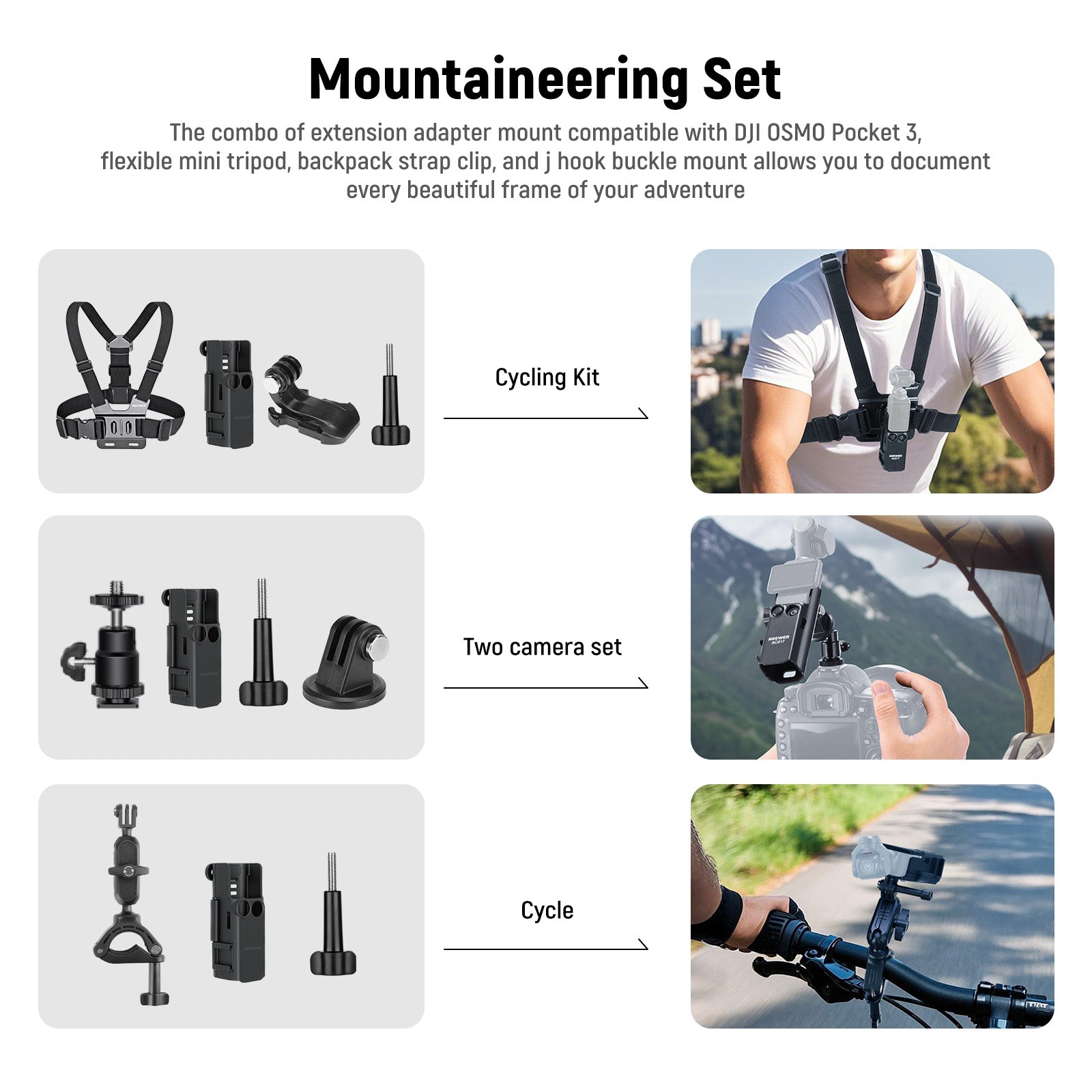 Kit Supporti DJI Osmo Action Per Bici, Con Supporto Pettorale, Supporto Manubrio E Viti Di Bloccaggio, Per Action 3/4/5 Pro