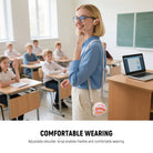 This voice amplifier with headset microphone features an adjustable shoulder strap.