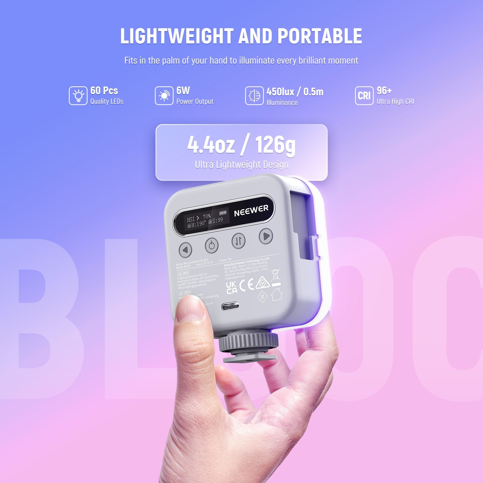NEEWER BL60C 360° Full Color Magnetic RGB Video Light - NEEWER
