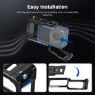 The stabilizer quickly opens and secures with the side lock.