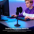 A man is using the NEEWER MS014 Desk Microphone Stand for streaming.