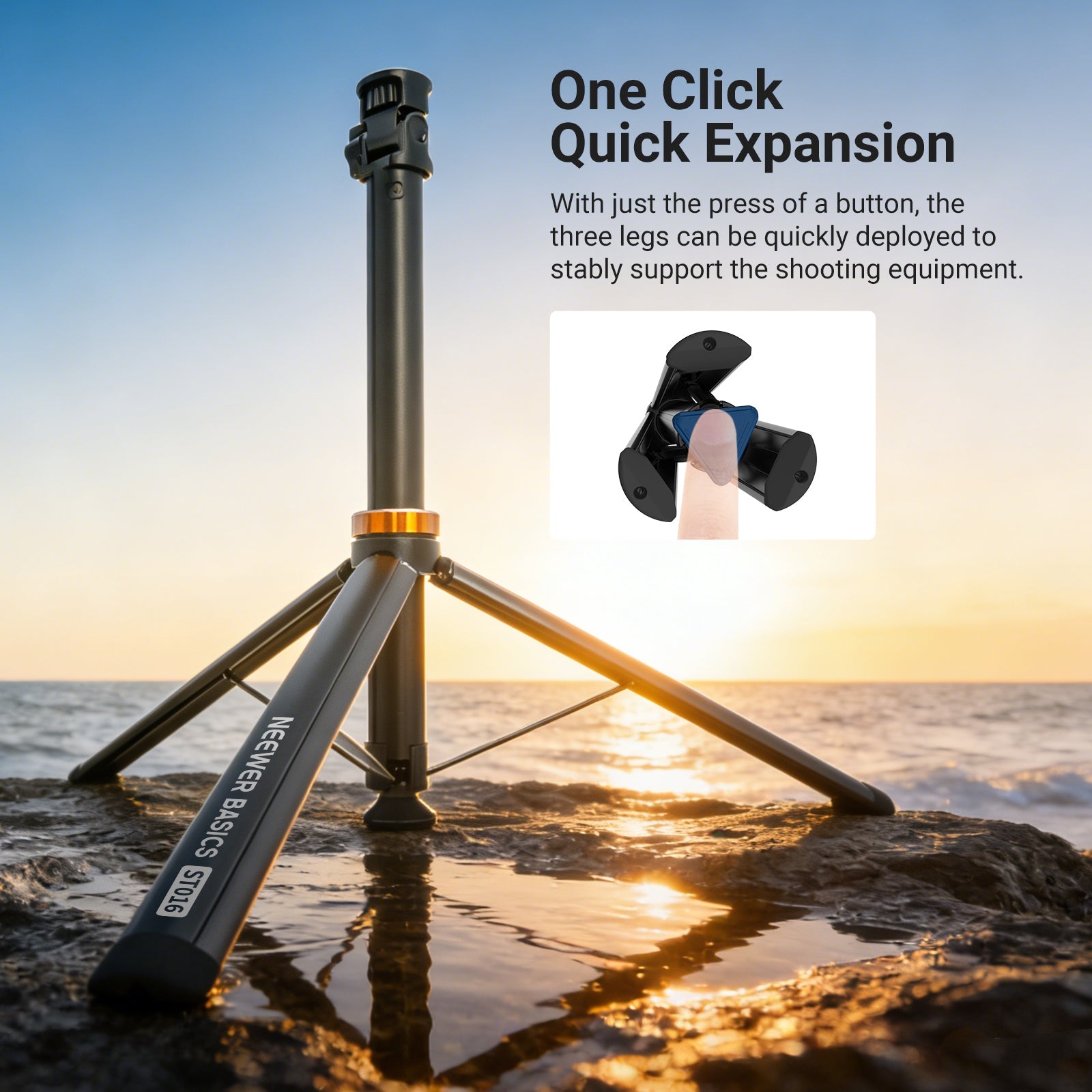 The NEEWER ST016 Light Stand was set up by the seaside to photograph the scenery.