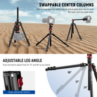 The camera phone tripod mount features 2 section center column for 180° tilt and 360° horizontal shots.