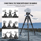NEEWER TP55 Camera Tripod features a 3 way pan tilt head.