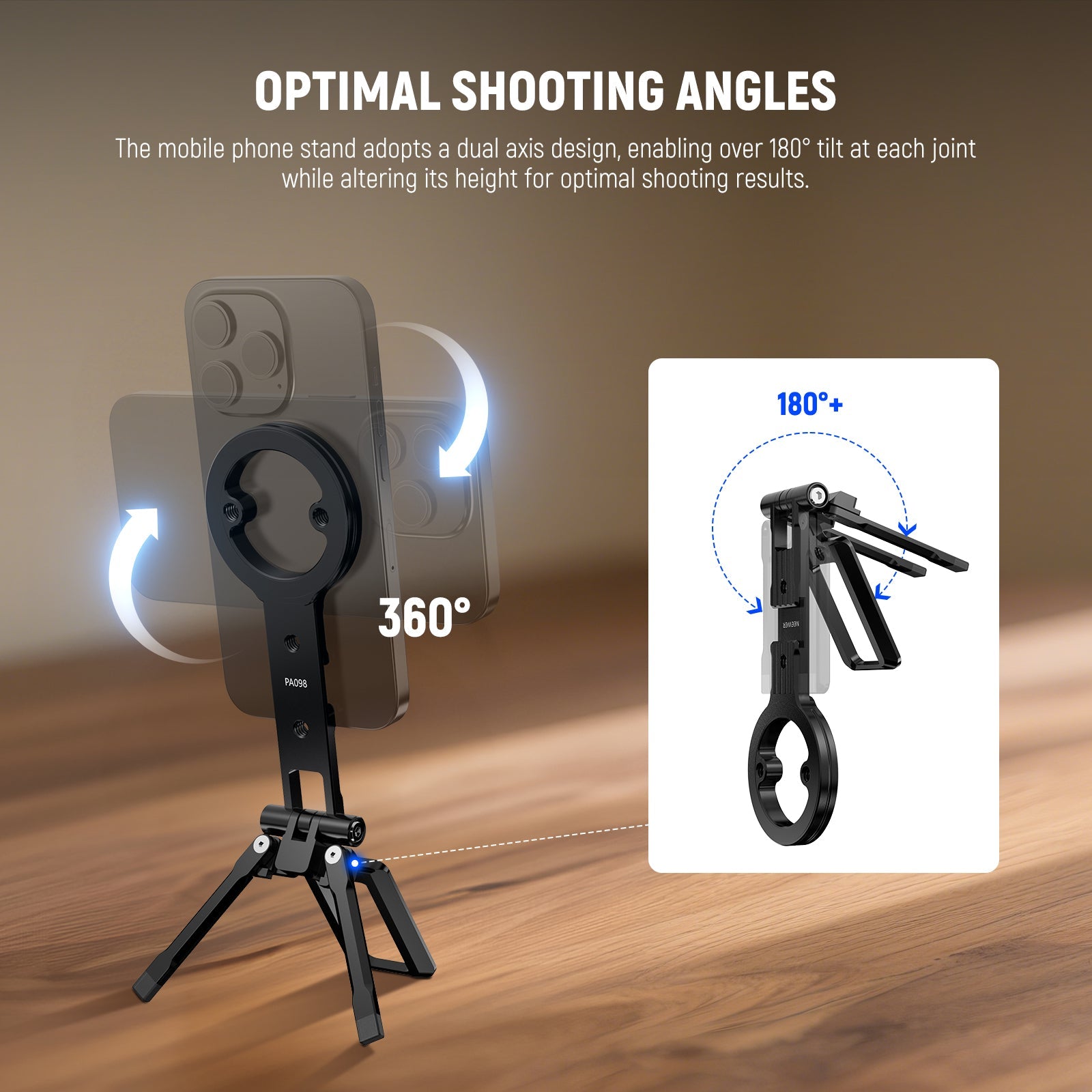 The mobile phone stand adopts a dual axis design.