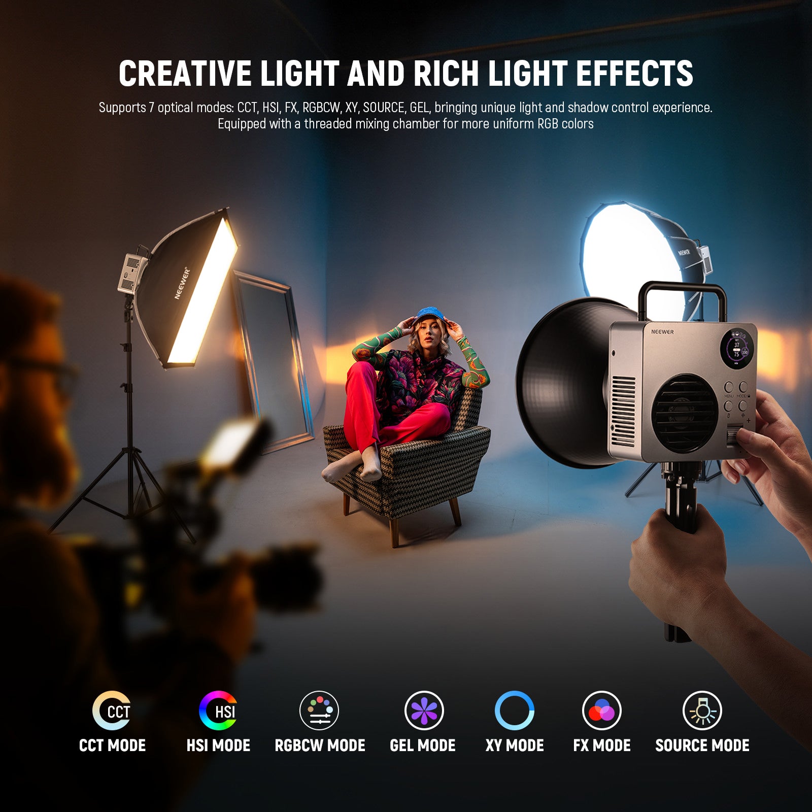 NEEWER HB80C 80W RGBWW Mini COB LED Video Light - NEEWER