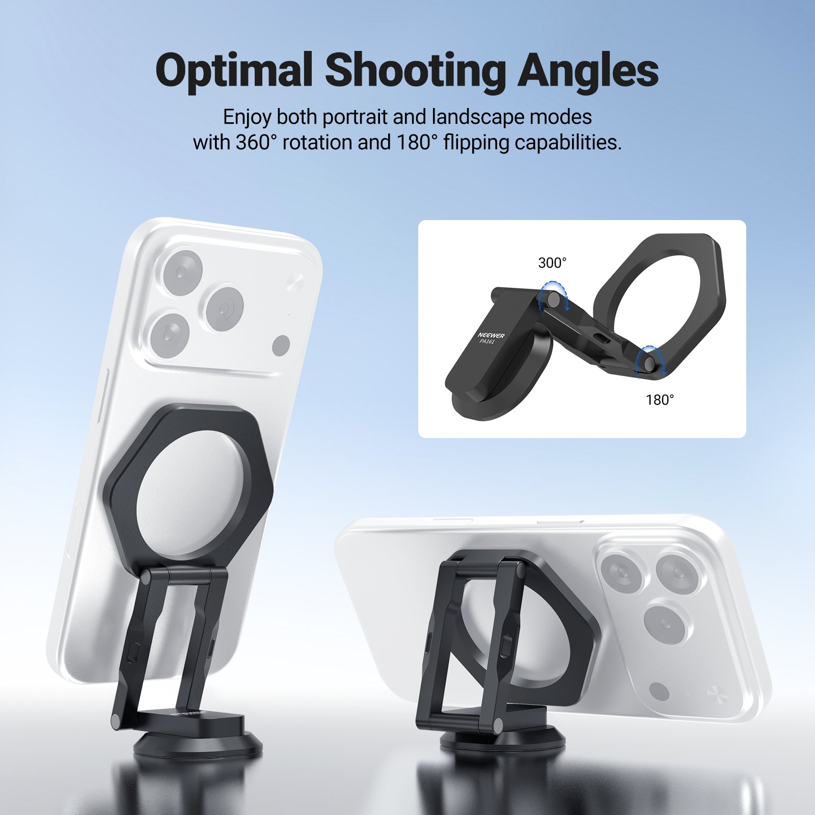 NEEWER PA161 Dual Magnetic Phone Stand offers optimal shooting angles.