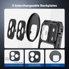 With a 67mm filter ring, 17mm threaded phone lens backplate, and T mount lens backplate (compatible with Moment) for creative shots.