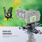 NEEWER GM-MP3 4 Axis Macro Focusing Rail allows for moving the camera smoothly in four directions: left, right, forward, and backward