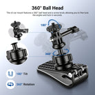 The x5 car mount features a 360-degree ball head.