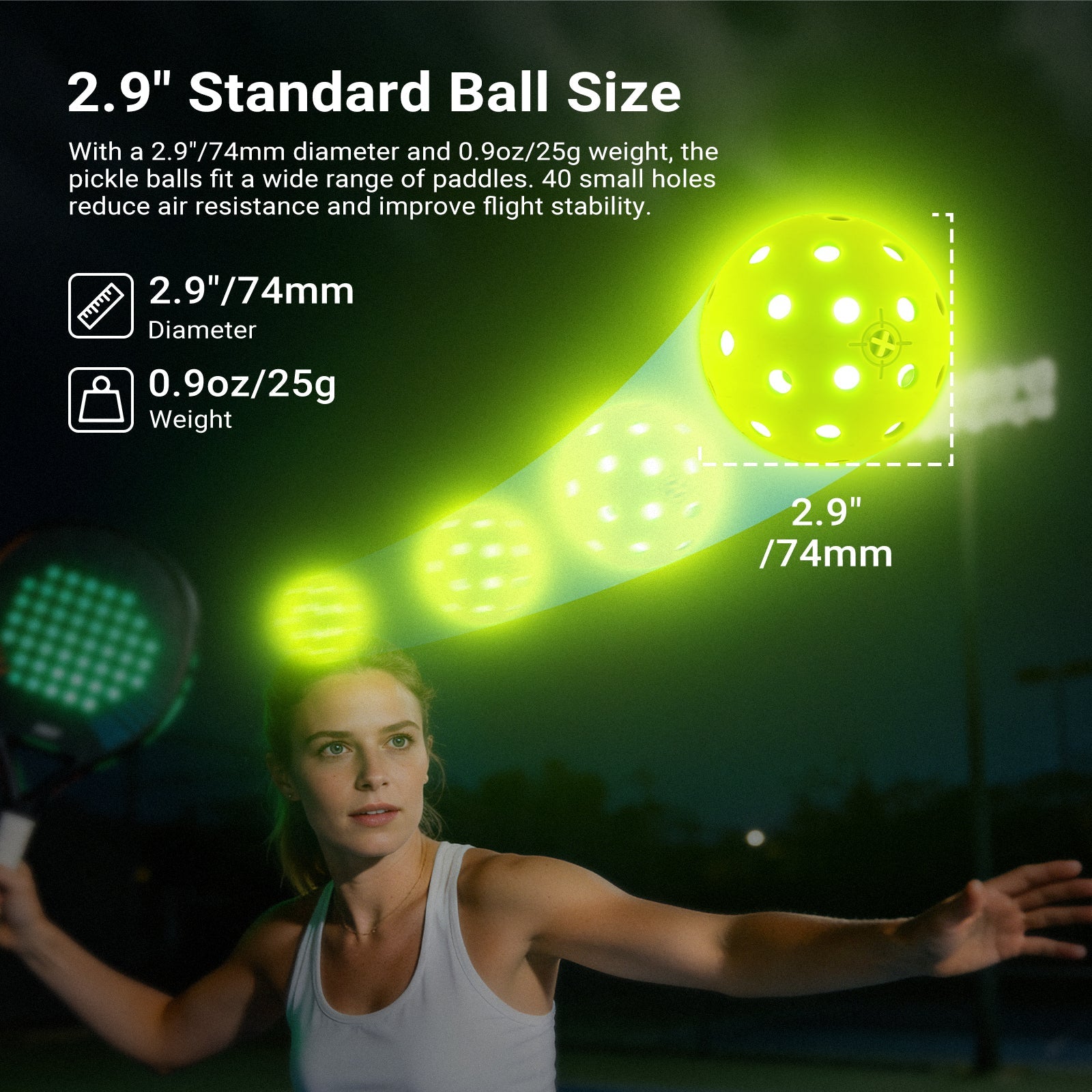 A girl hit a NEEWER PB02 LED Pickleball