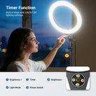 A girl is adjusting the NEEWER N43 Selfie Ring Light.