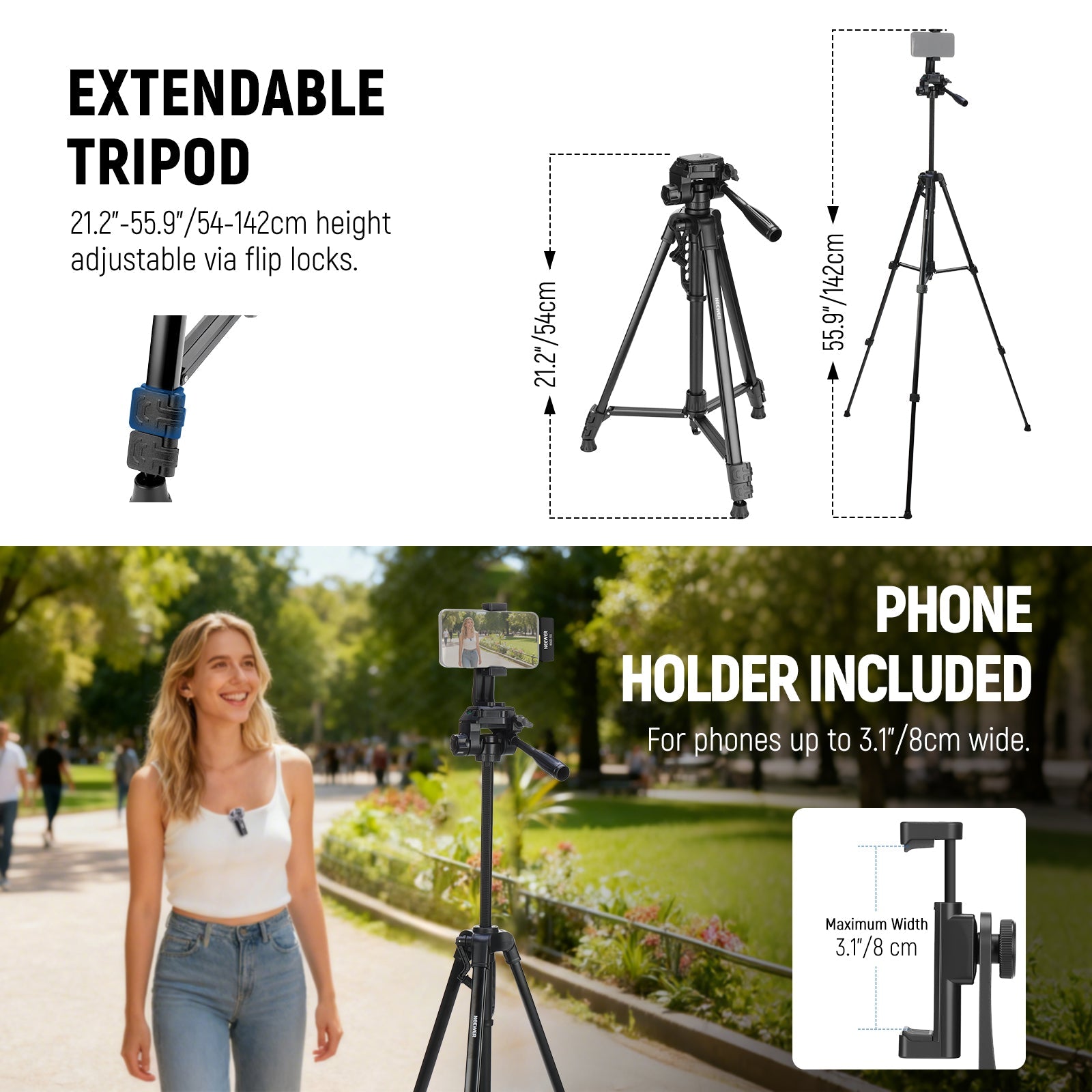 NEEWER PA056 Vlog Kit includes an extendable tripod.