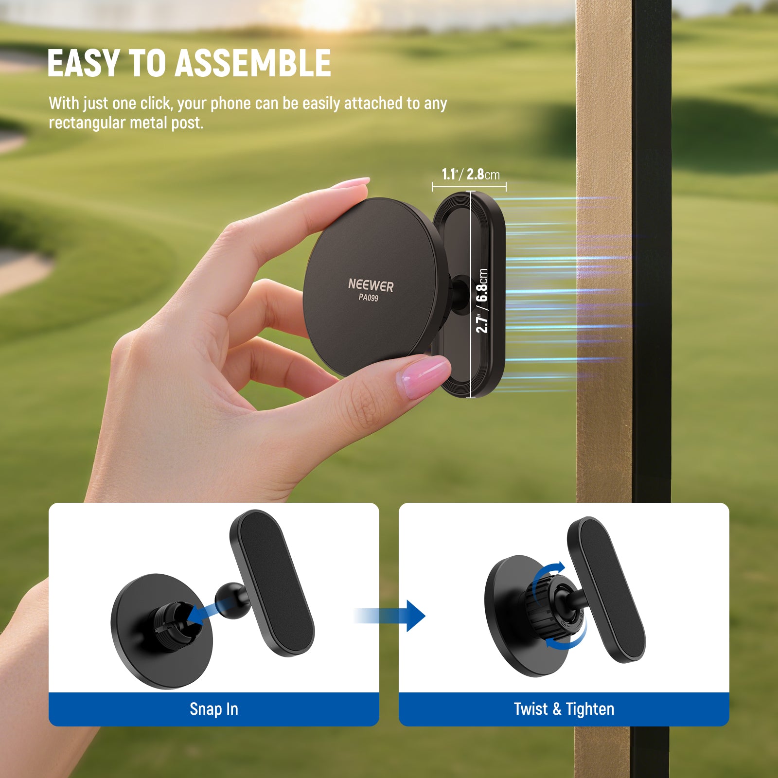 NEEWER PA099 Magnetic Golf Cart Phone Holder Mount is easy to assemble.