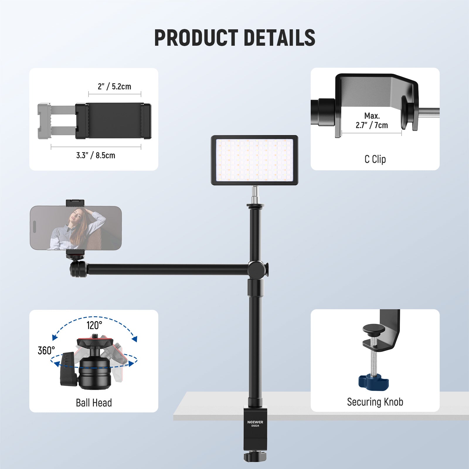 NEEWER DS024 Flexible Overhead Camera Table Stand
