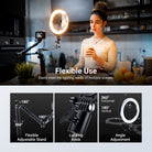 A woman uses the NEEWER N44 Ring Light with Flexible Stand Kit to provide lighting for a live stream in the kitchen.