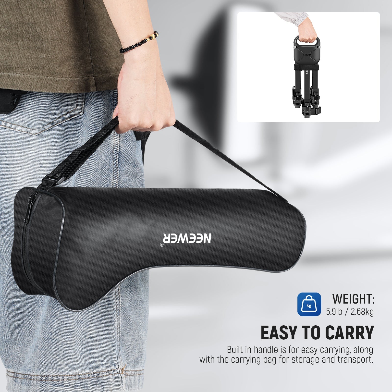 NEEWER TS012 Heavy Duty Camera Dolly is easy to carry.