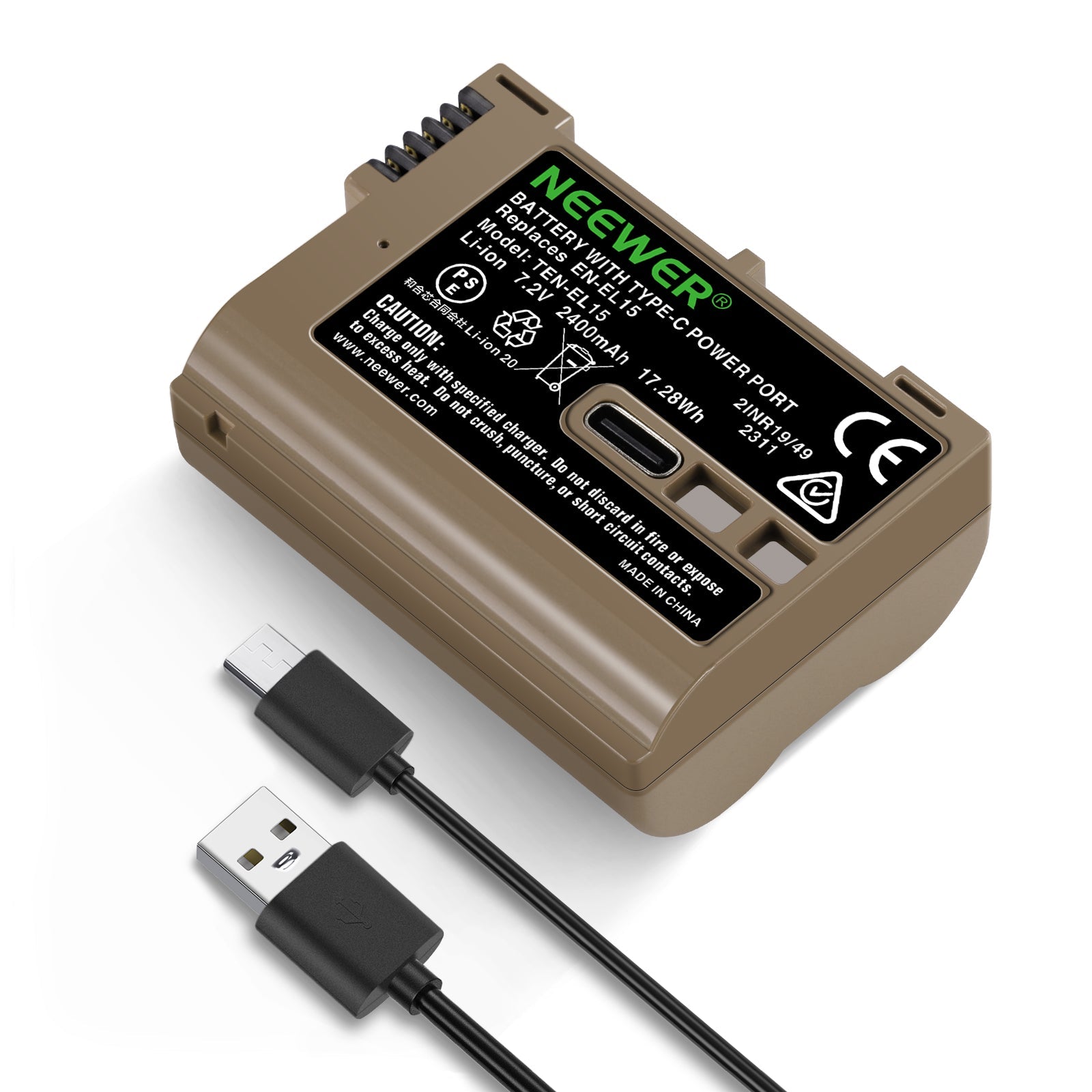 Câble Batterie Factice USB-C Vers EN-EL15 Pour Nikon - Alimentation Continue Appareil Photo | 60 Cm | Compatible D7100, D810, Z6 II, Zf