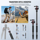 The reversible legs fold to 16.3" (41.5 cm), and easily transform to a monopod for on the go