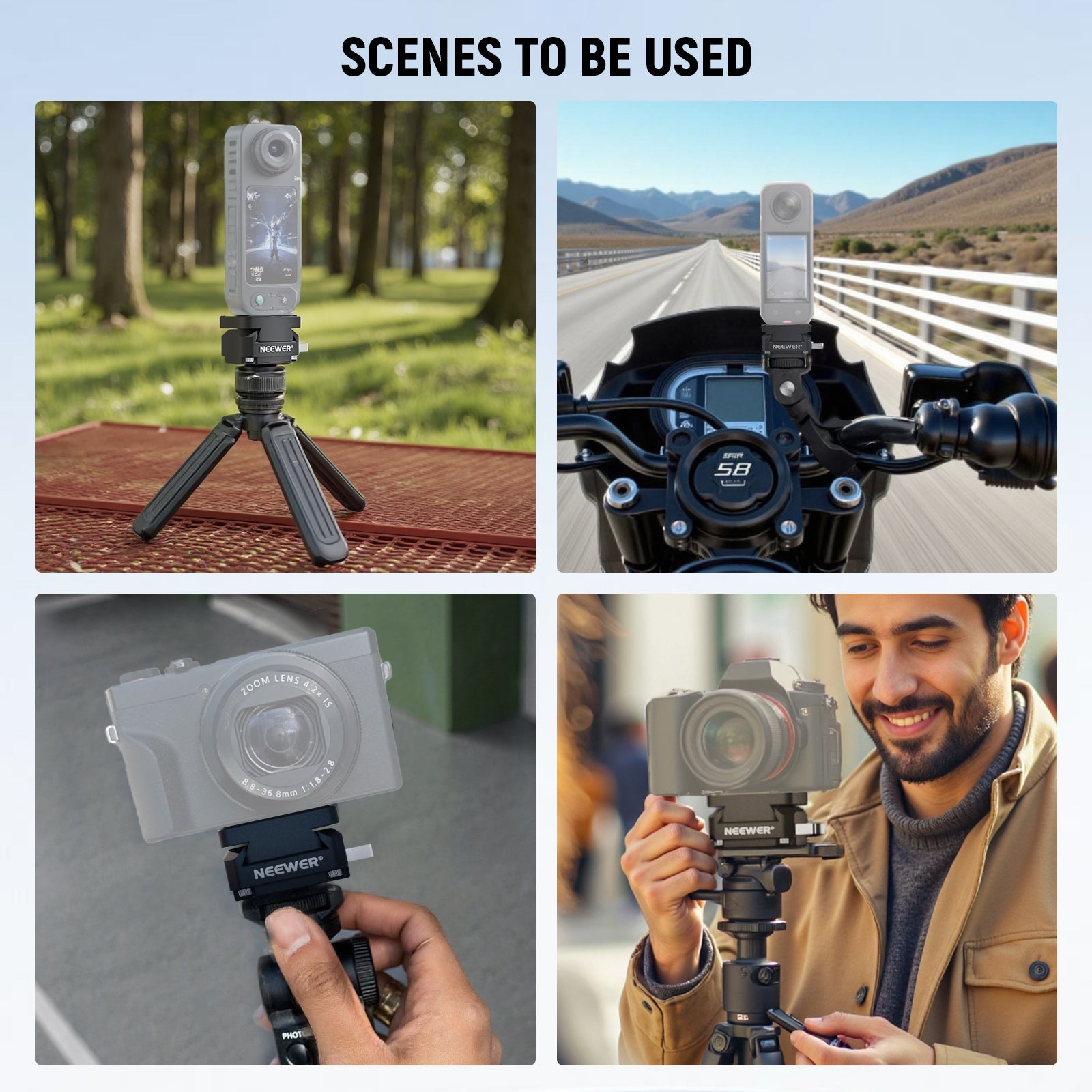 Scenarios for NEEWER CA139 Action Camera Quick Release Tripod Mount