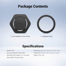 The package includes a dual-magnetic phone holder and a magnetic ring.