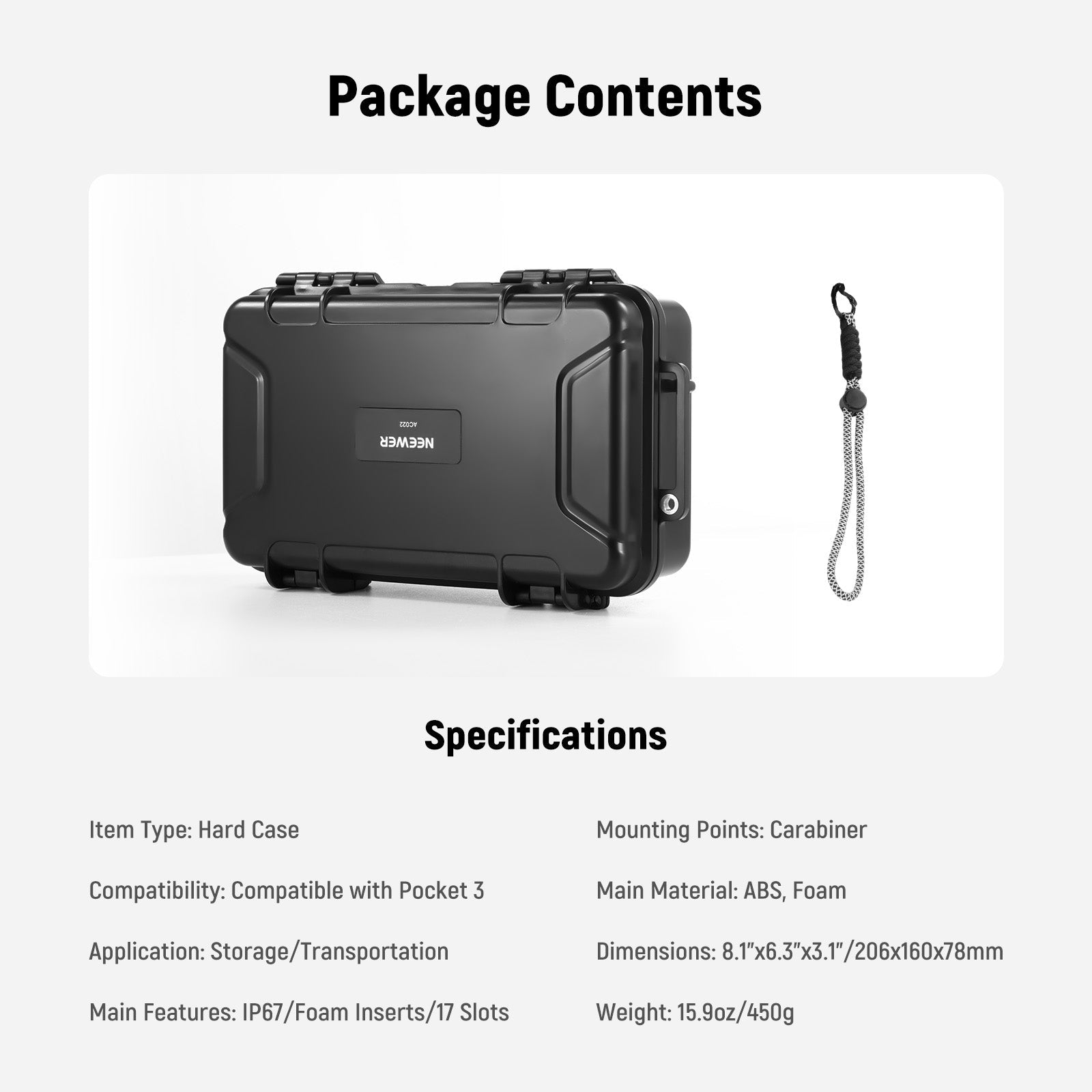 Package Contents of the NEEWER AC022 Waterproof Hard Case For DJI Osmo Pocket 3