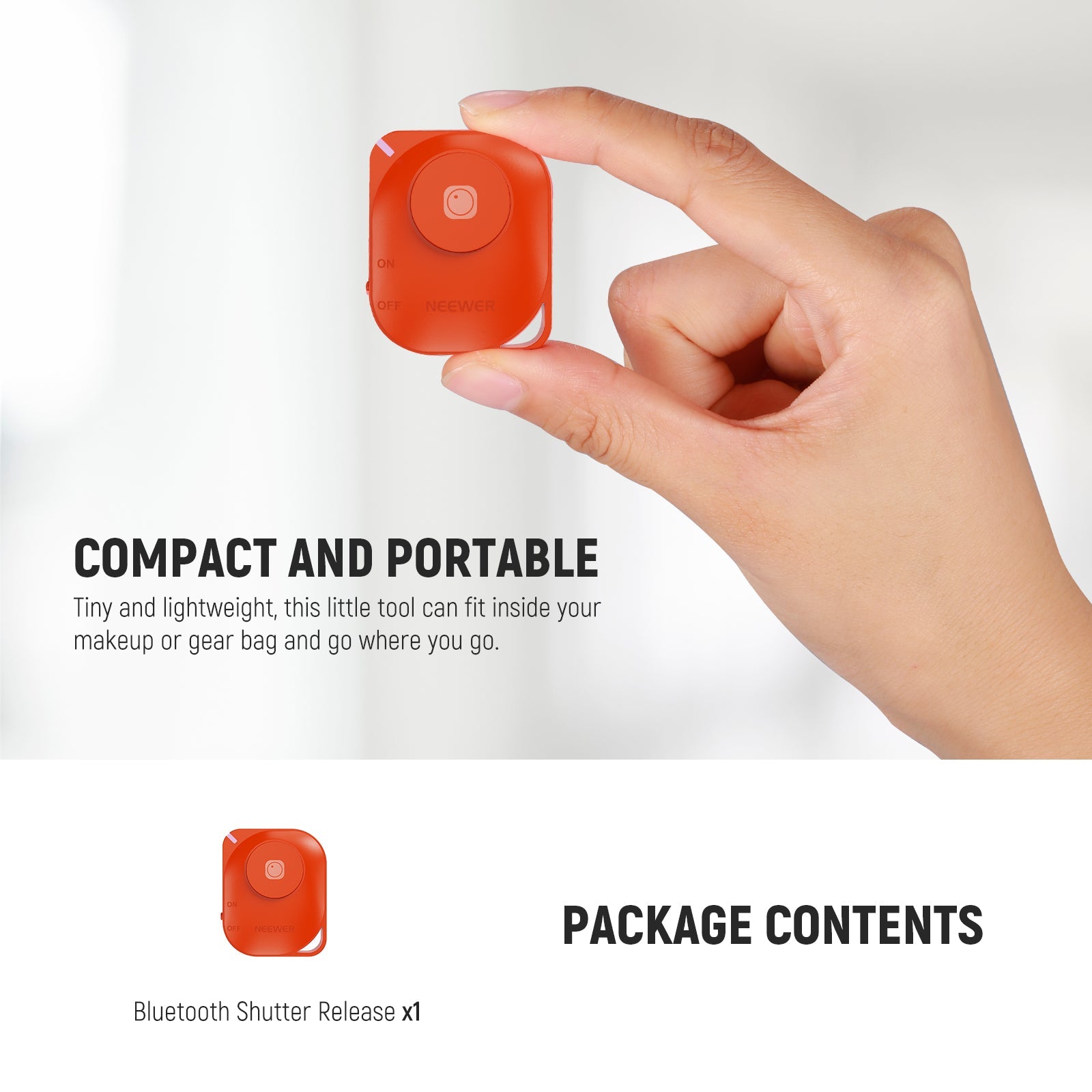 NEEWER RT116 Wireless Bluetooth Remote Shutter Release is compact and portable.