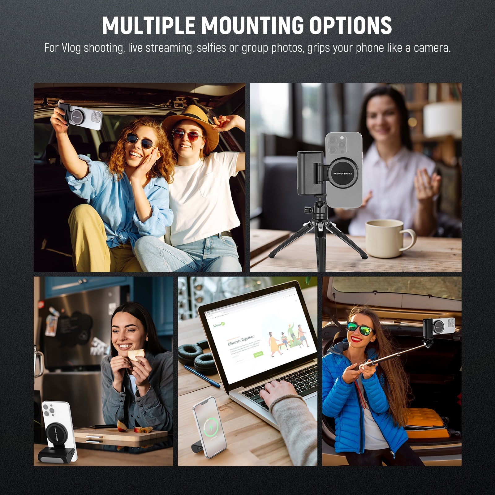 NEEWER WS-25001 phone camera grip offers multiple mounting options.