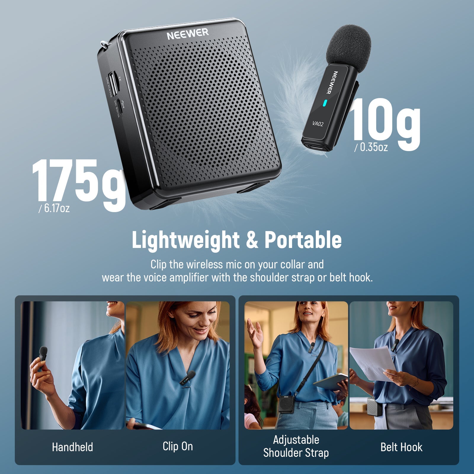 NEEWER VA02 Voice Amplifier Kit is lightweight and portable.