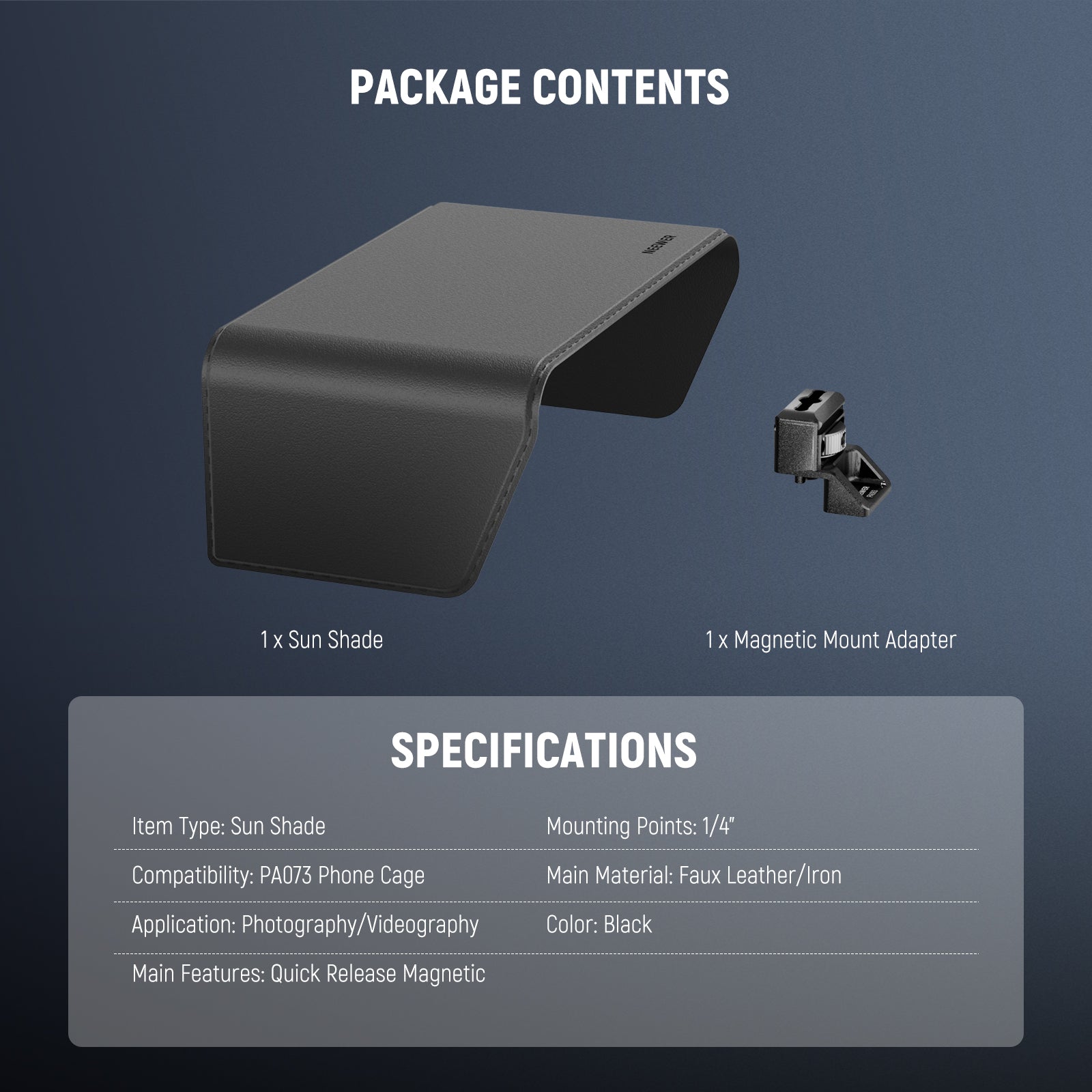 Package Contents of the NEEWER PA093 Sun Shade For iPhone 16 Pro Phone Cage