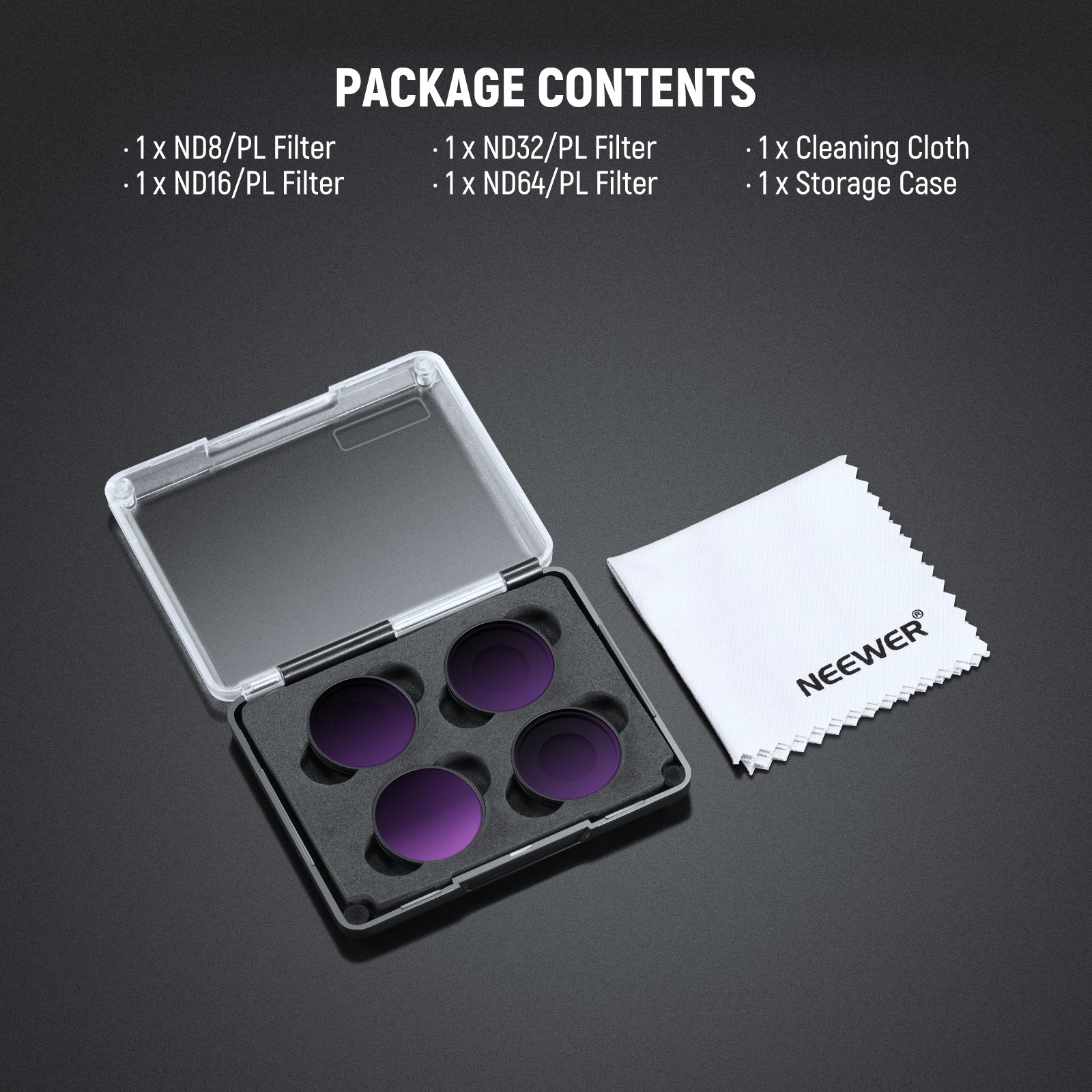 Package Contents of the NEEWER ND/PL Filter Set For Insta360 GO