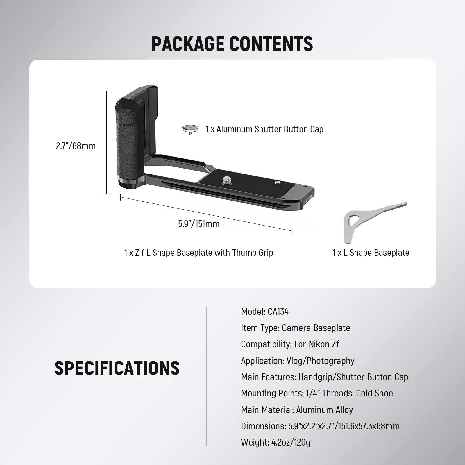 NEEWER CA134 L Shape Camera Baseplate for Nikon Zf