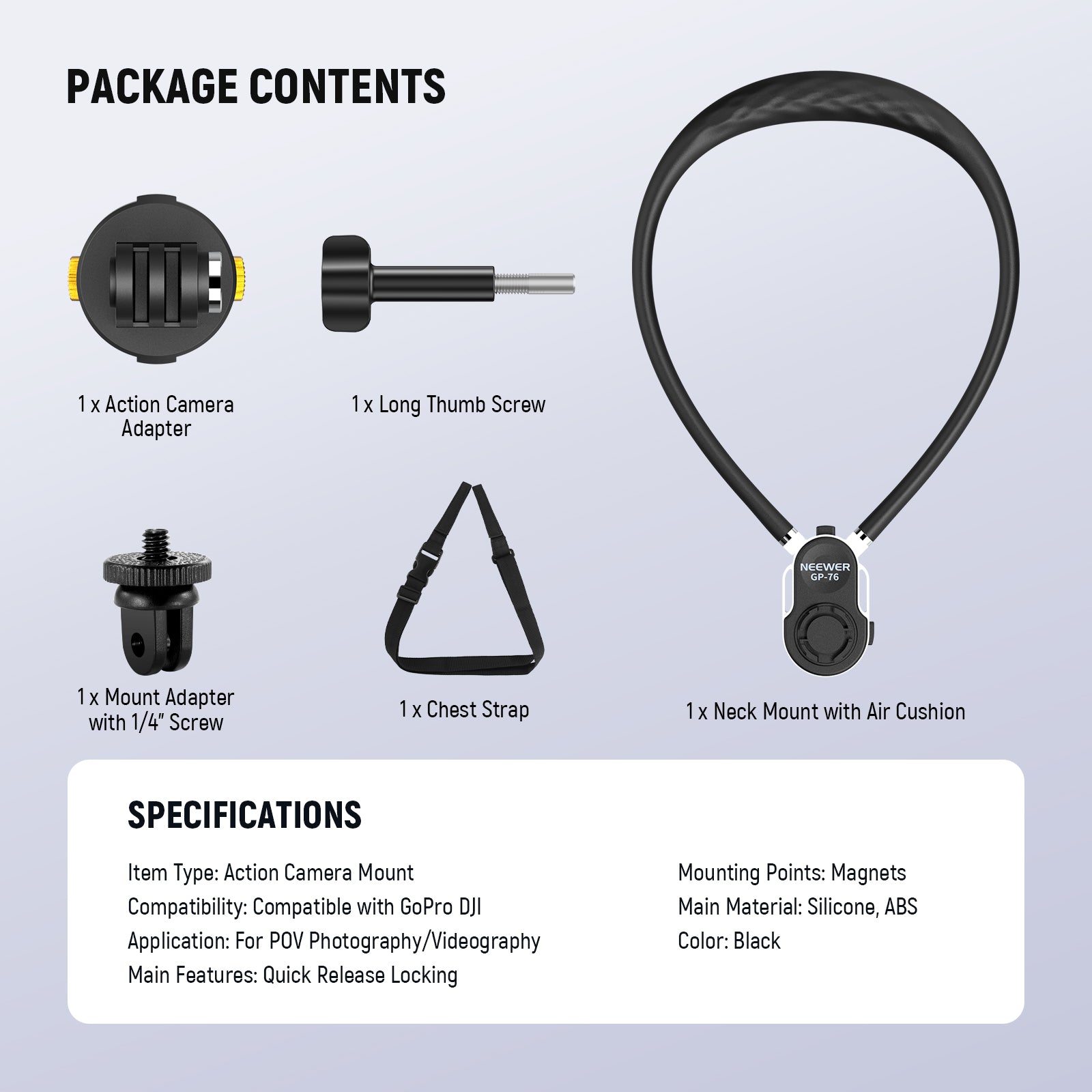 Package Contents of the NEEWER GP-76 Magnetic Neck Mount Kit