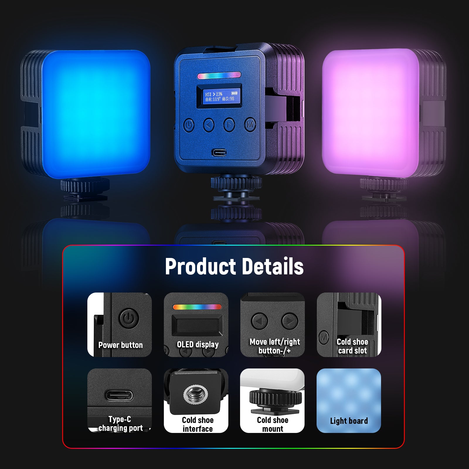 NEEWER RGB61 Magnetic Cold Shoe RGB Video Light - NEEWER