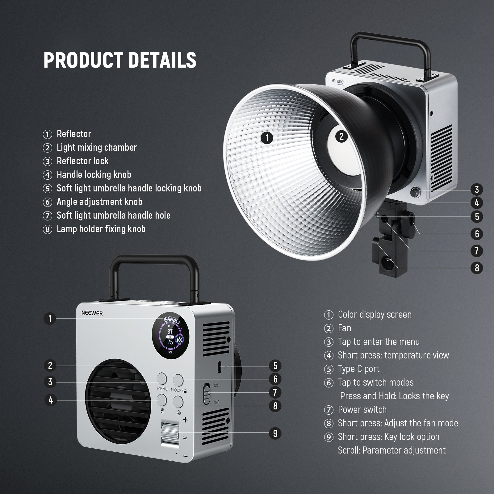 NEEWER HB80C 80W RGBWW Mini COB LED Video Light - NEEWER