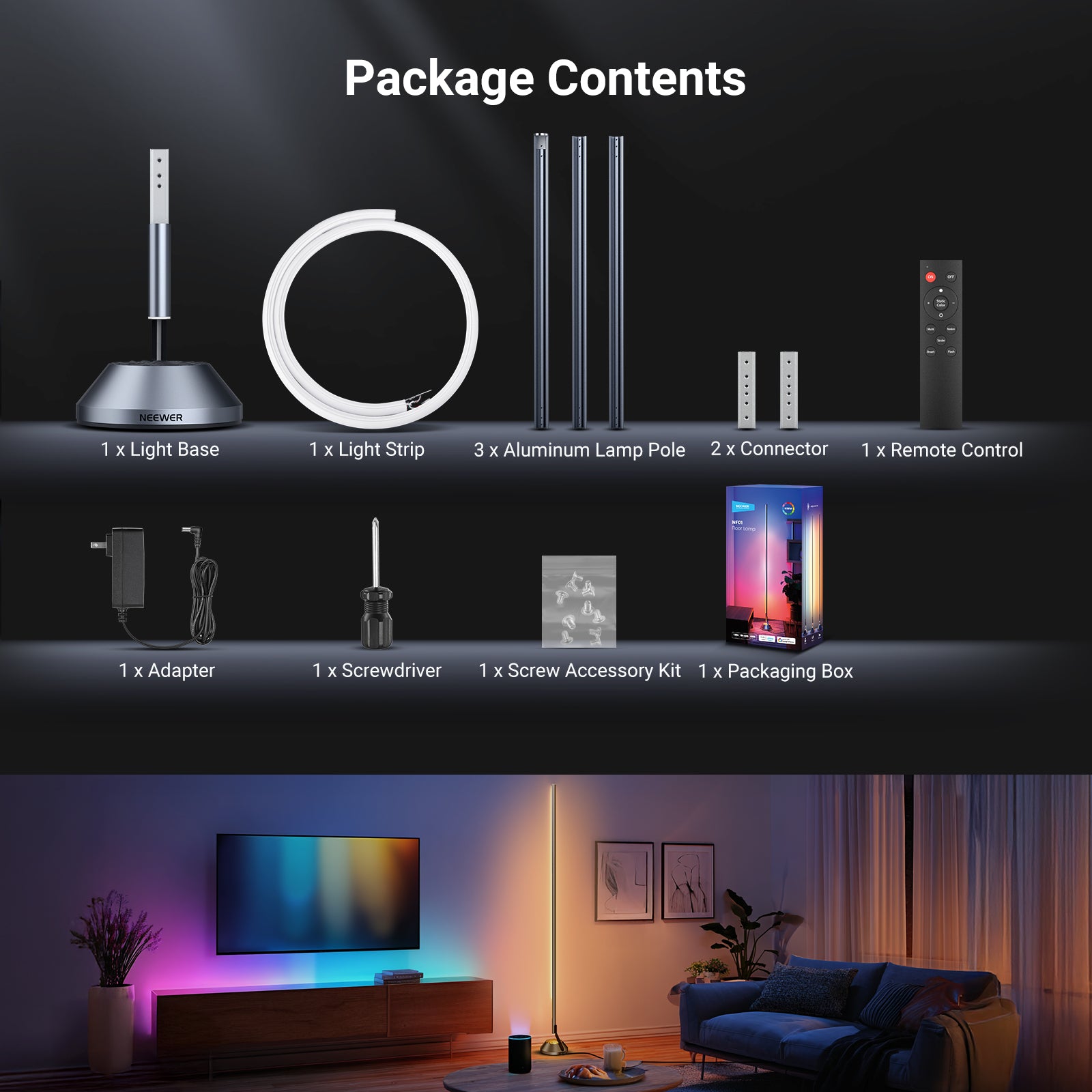 NEEWER NF01 RGBW Smart Floor Lamp | LED Corner Lamp