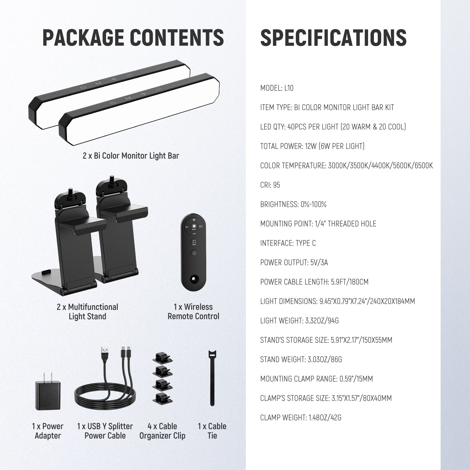 Specifications of the NEEWER L10 LED fill lightbar