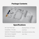 This package includes a phone cage, a filter adapter, a lens backplate, a QR side handle, and more.