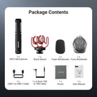This package includes a NEEWER VM15 Plug & Play Mic, a shock mount, a foam windscreen, and more.