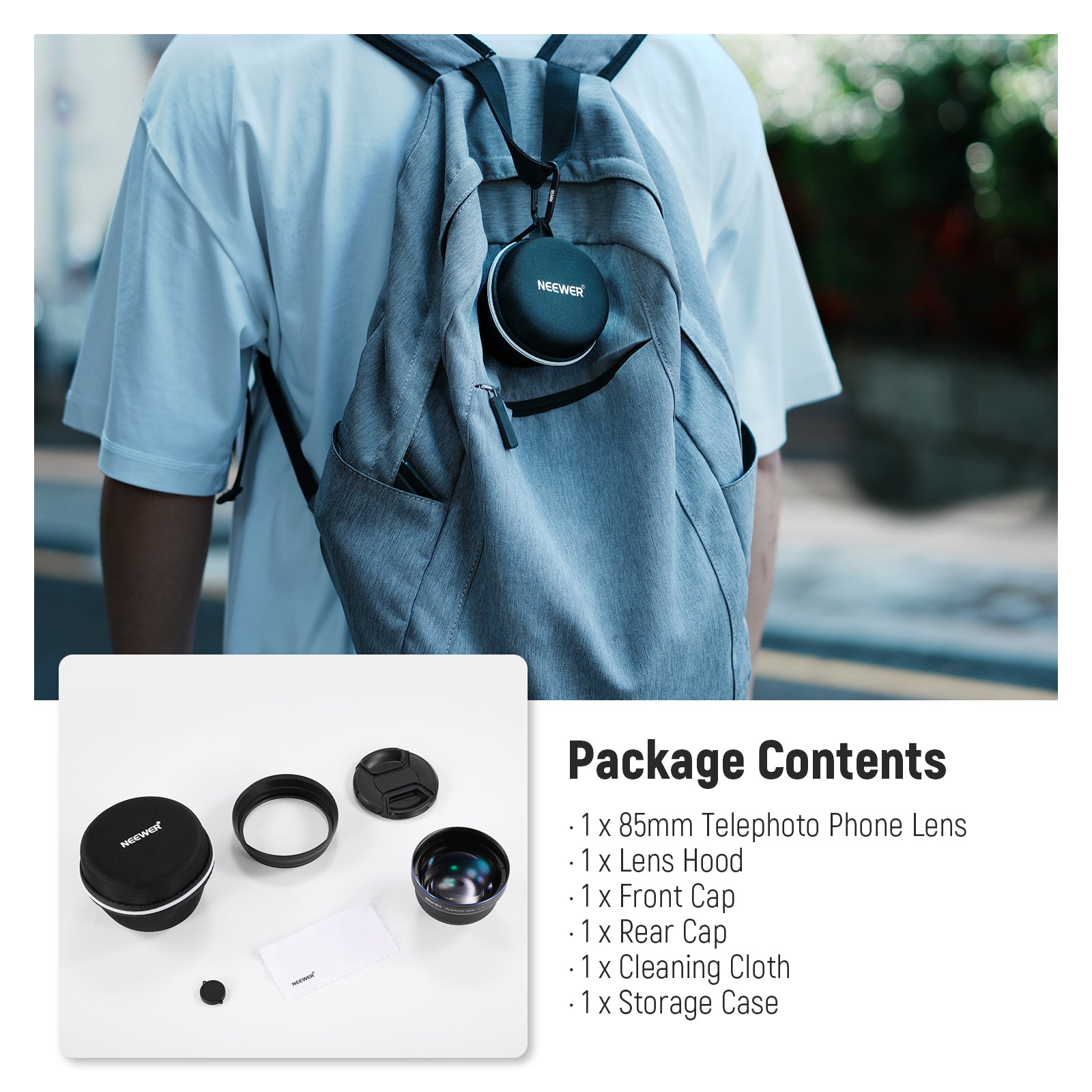 NEEWER LS-59 85MM HD Telephoto Lens for Phone Cage Case - NEEWER