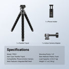 This package includes a flexible tripod, a phone holder, and an action camera adapter.