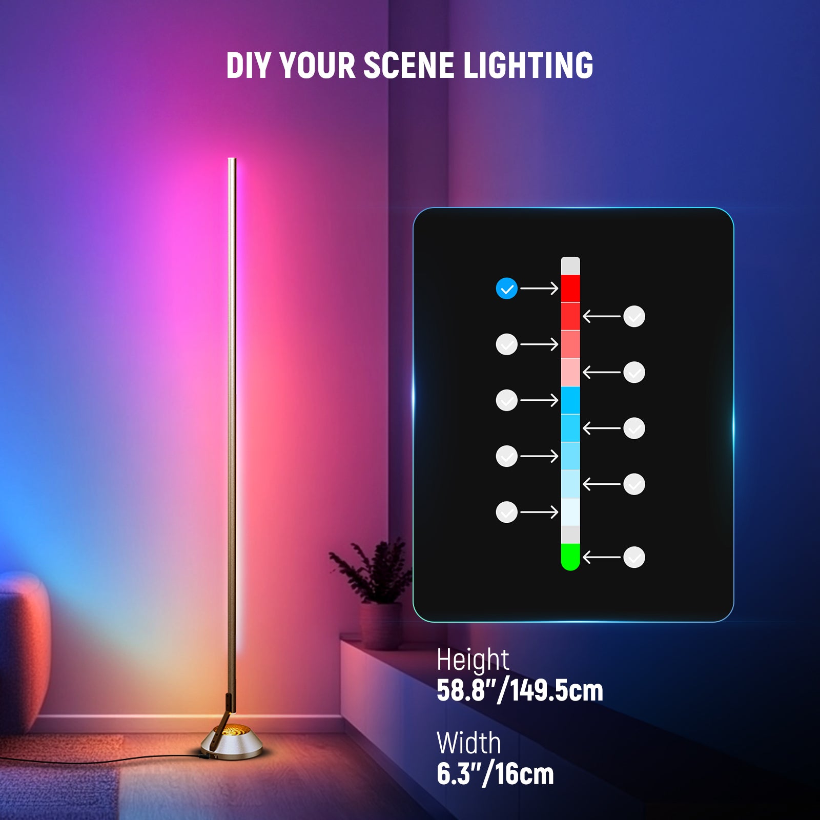 NEEWER NF01 スマート LEDフロアライト 1500lm 1600万色 NEEWER NF01 RGBW Smart Floor Lamp | LED Corner Lamp