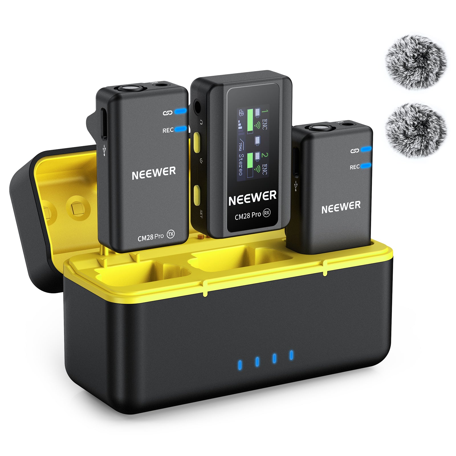 Microfono Lavalier Wireless Bluetooth – 2 Trasmettitori, Riduzione Rumore, Custodia Ricarica, 40h Autonomia