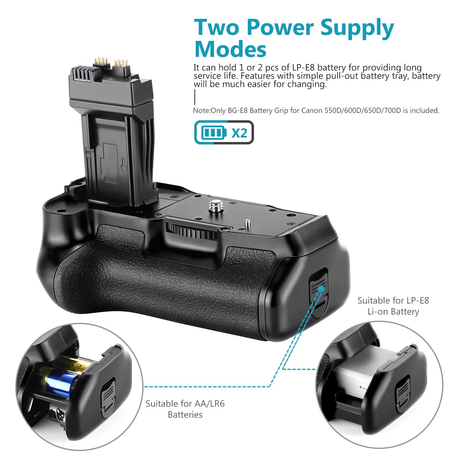 Neewer BG-E8 Replacement Battery Grip for Canon EOS 550D 600D 650D 700D/ Rebel T2i T3i T4i T5i SLR Cameras - neewer.com
