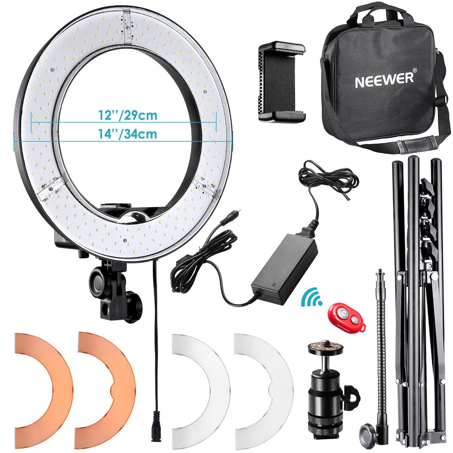 Neewer - Anillo de luz RGB para selfie, 10 pulgadas de diámetro, con  soporte de trípode y soporte para teléfono, control remoto infrarrojo,  regulable