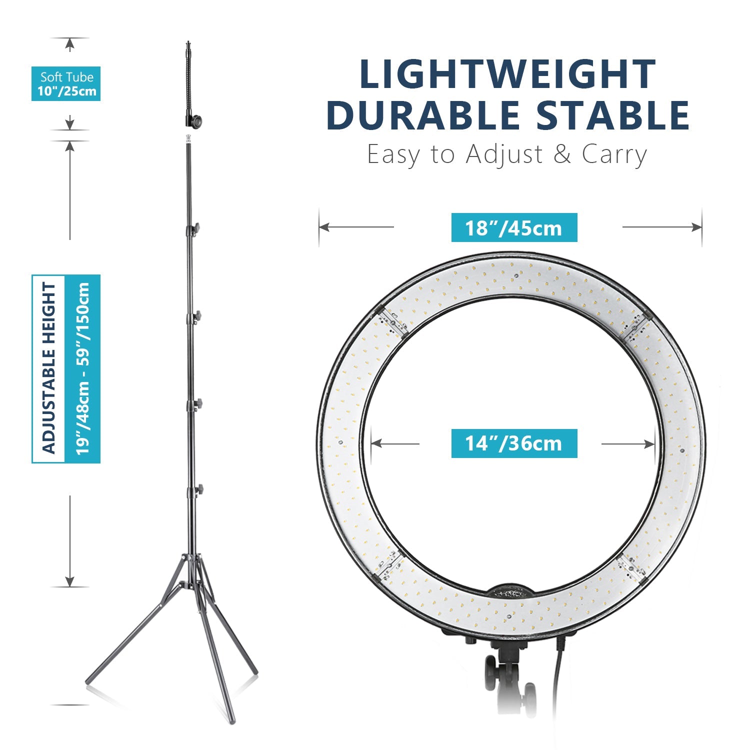  Neewer Anillo de luz de 18 pulgadas, 55 W regulable 5500K luz  con 240 LED filtro de color, tubo suave y bolsa de transporte para ,  TikTok, selfies y fotografía, compatible