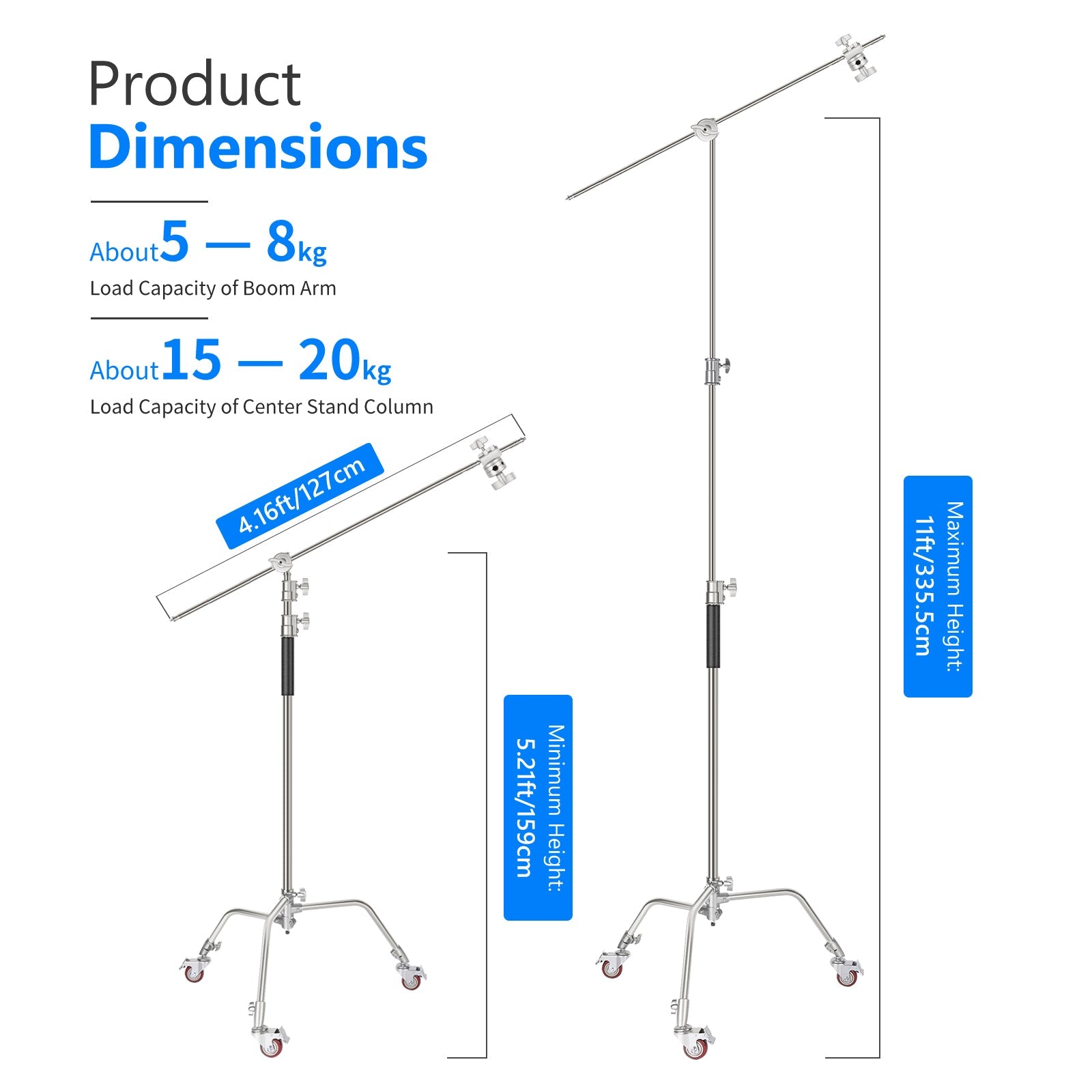 NEEWER 335cm Metal C Stand Light Stand With Wheels - NEEWER
