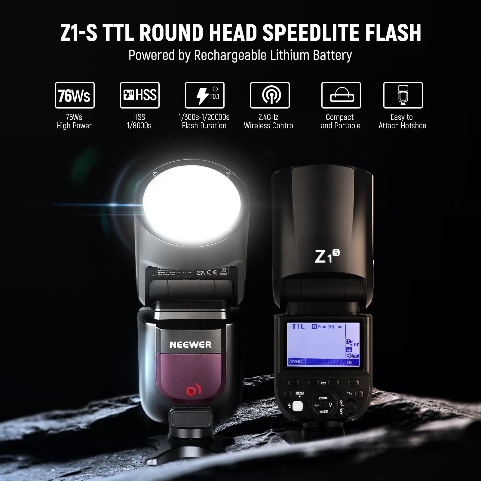NEEWER Z1-S TTL Round Head Flash Speedlite for Sony Cameras