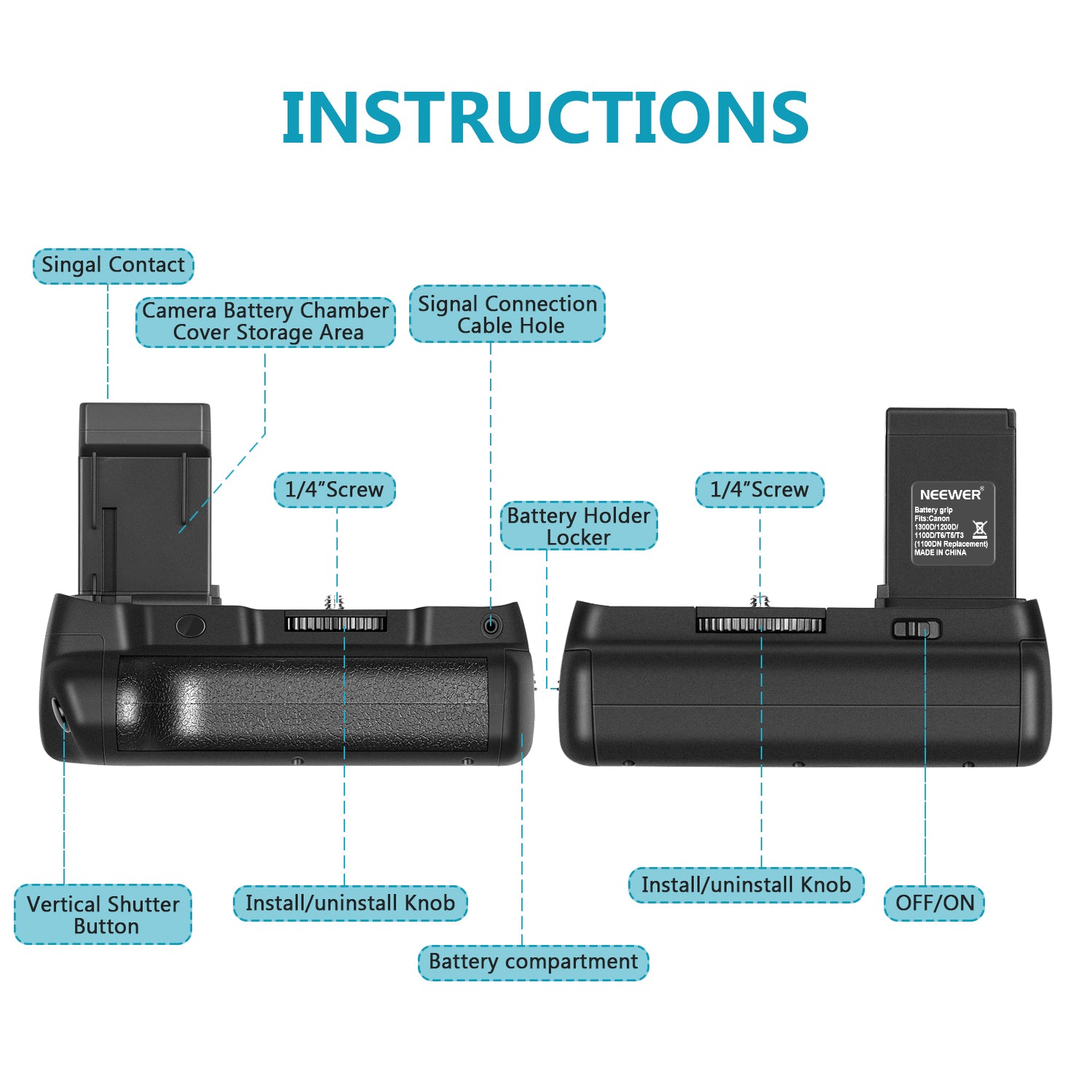 NEEWER Battery Grip For Canon EOS 1100D/ Canon EOS Rebel T3/ Canon ESO KISS  X50 - NEEWER – NEEWER.EU